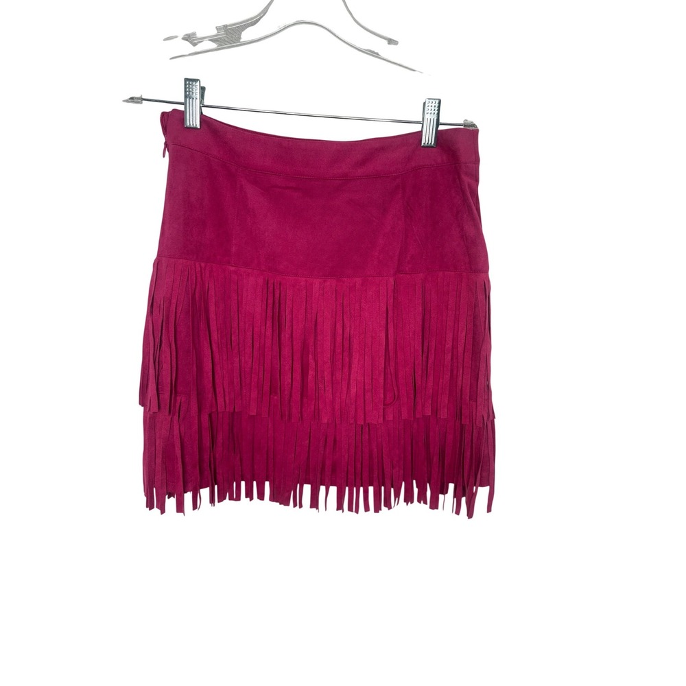 Sincerely Jules Magenta Fringe Mini Skirt - Picture 2 of 6